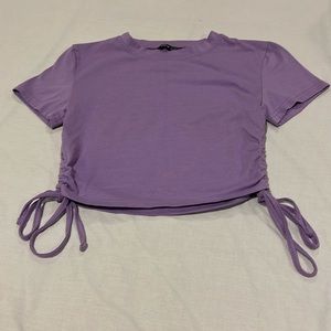 shein drawstring side crop tee lavender light purple polyester y2k basic size XS